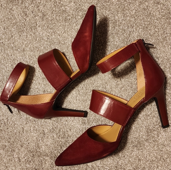 Franco Sarto burgundy leather wide strapy pumps, sz: 9.5 "Alysia" - Picture 4 of 14